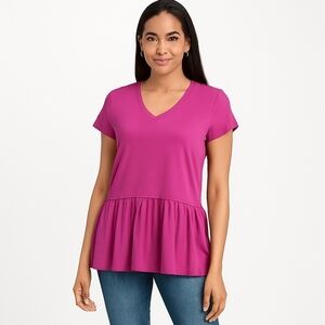 Time and Tru V-Neck Peplum Top in Magenta